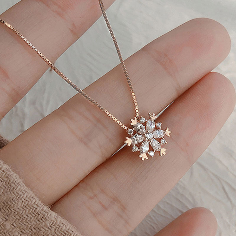 925 sterling silver glitter diamond snowflake necklace - Moyyudé