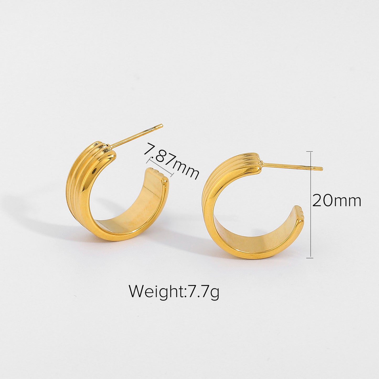18K Vacuum Gold Plated L Stainless Steel Three-layer C Shape Tire Earrings - Moyyudé