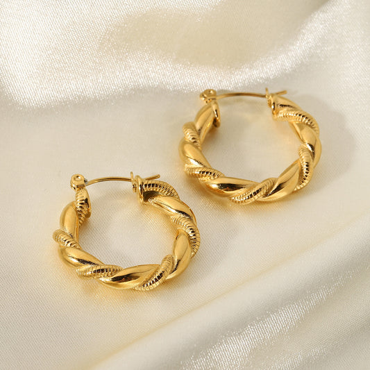 Earrings 18K Gold Plated Stainless Steel Bread Pattern - Moyyudé
