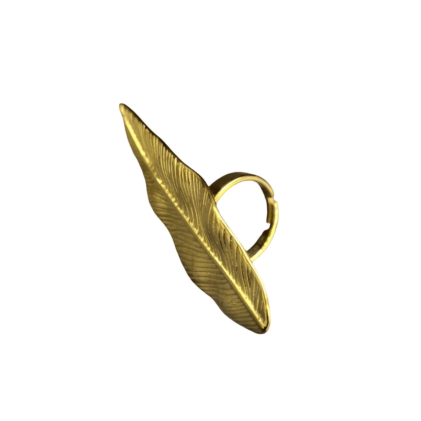 Bague Feuille Allongée – Acier Inoxydable Doré | Collection Tamu Moyyudé - Moyyudé
