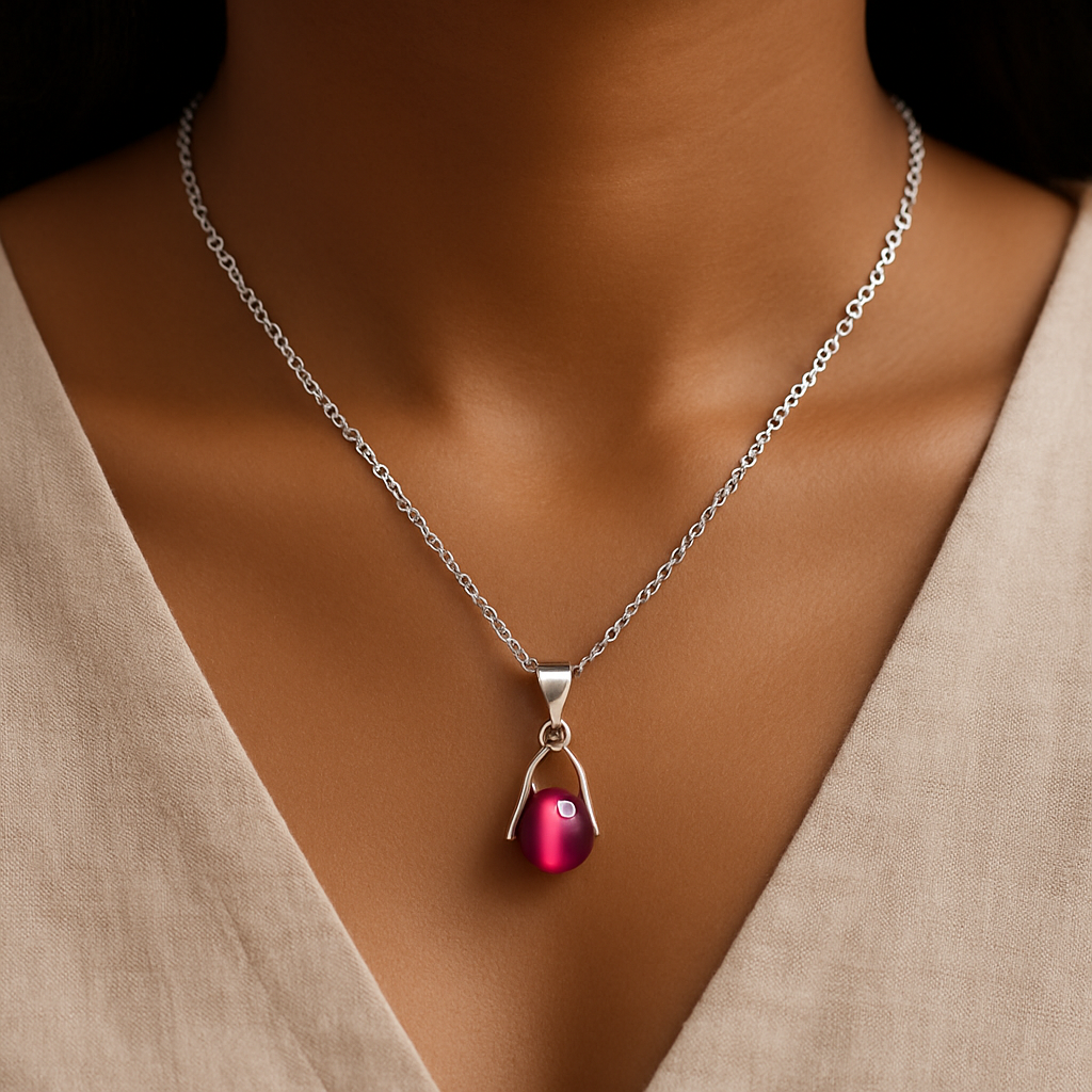 Collier Œil de Chat Rose – Pierre Naturelle & Acier Inoxydable – Collection Naya - Moyyudé
