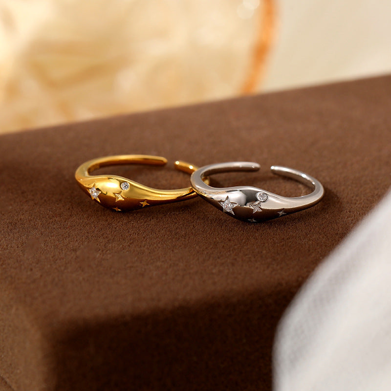 Bague femme argent ajustable Moyyudé en argent et or avec motifs d'étoiles et strass