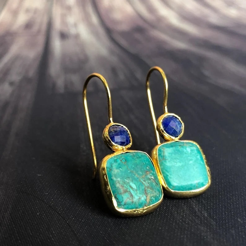 Boucles d’oreilles Moyyudé avec pierres bleues et vertes, bijoux pierres naturelles élégants