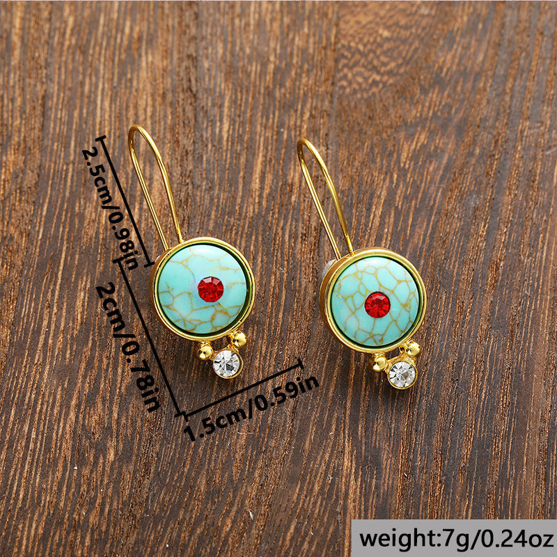 Boucles d'oreilles bohèmes turquoise Moyyude bijou bohème pour femmes avec petits cristaux blancs et rouges