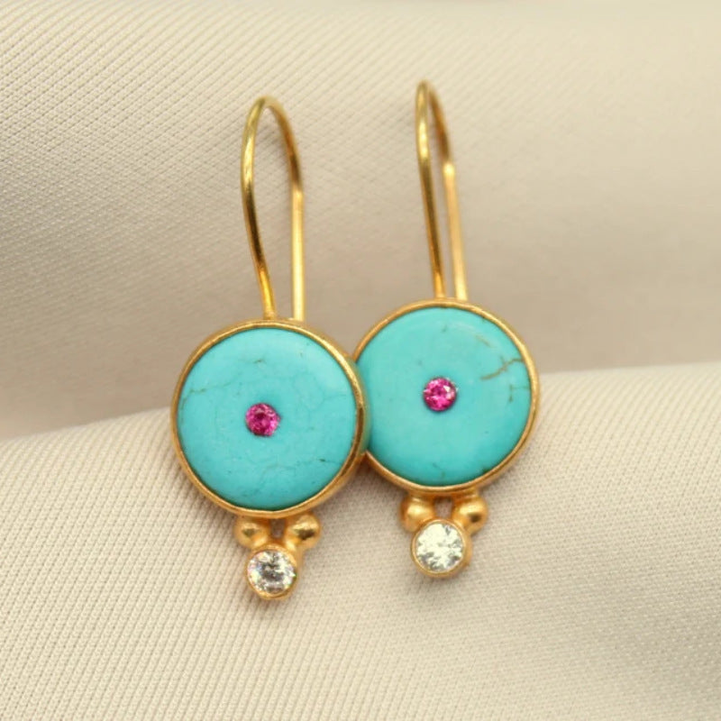 Boucles Bohèmes Turquoise Moyyude avec pierres turquoise et strass rose bijou bohème pour femmes