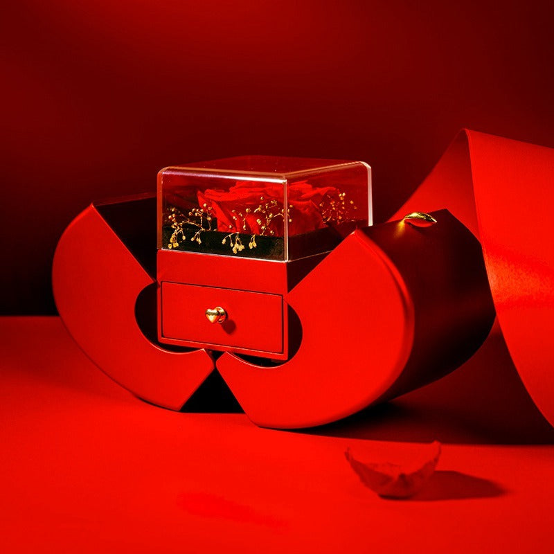 Boîte à Bijoux Pomme rouge Duo Cadeau Bijoux Moyyudé avec tiroir et décor floral élégant