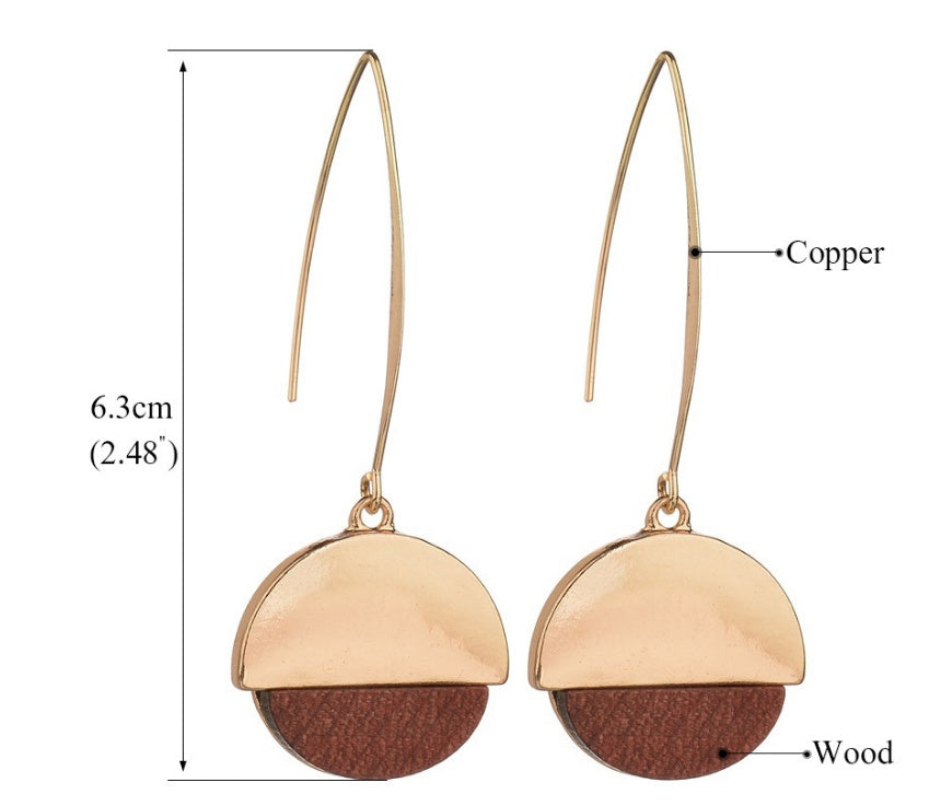 Boucles d'oreilles en bois chic Moyyudé en cuivre avec design demi-cercle et bois marron