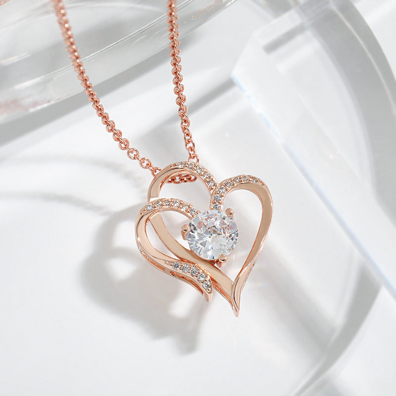 Collier Élégance Maman avec pendentif cœur en or rose serti de pierres brillantes cadeau de luxe pour femme