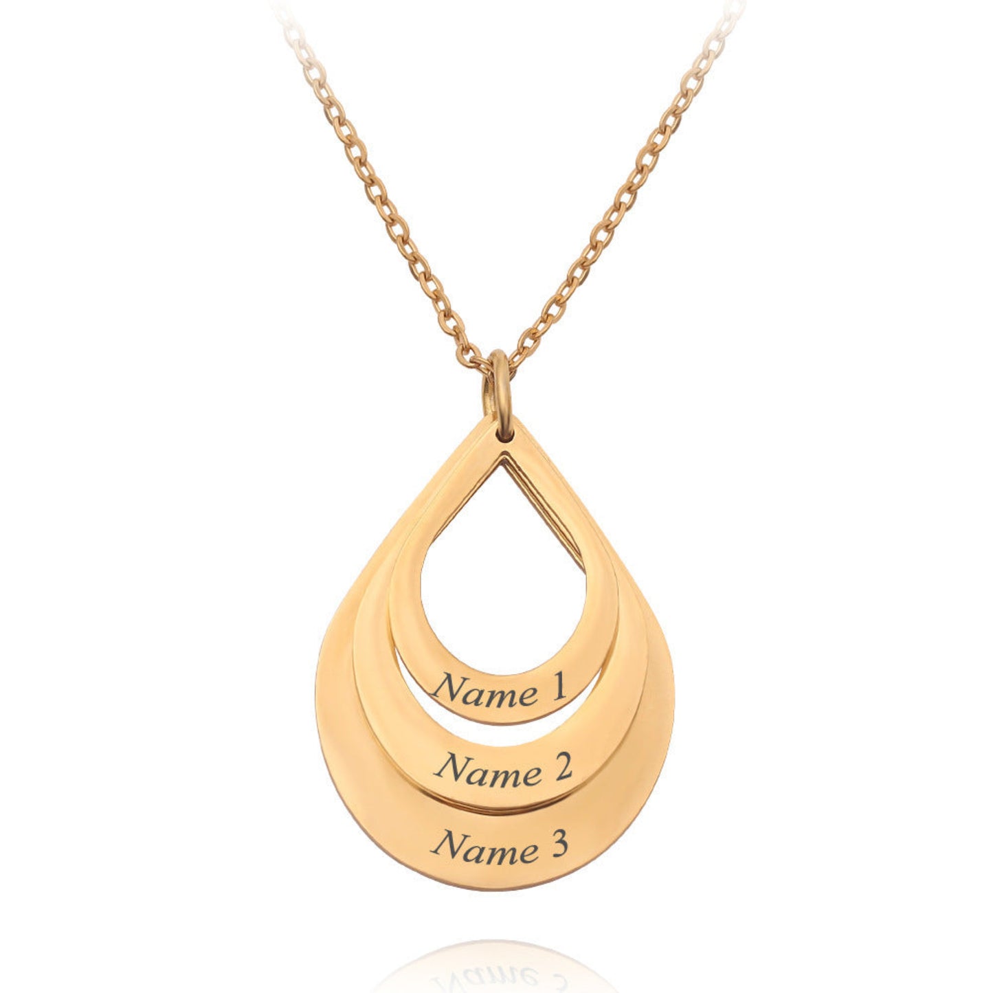 Collier personnalisé gravé femme en pendentif goutte en acier doré avec trois couches Moyyudé