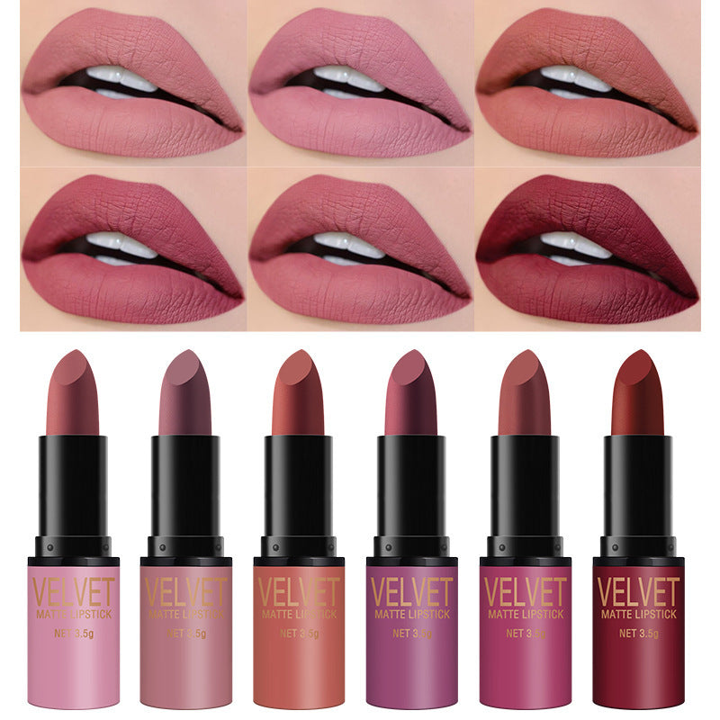 Coffret rouges à lèvres mat Moyyudé avec six teintes variées de couleurs nude et rouge