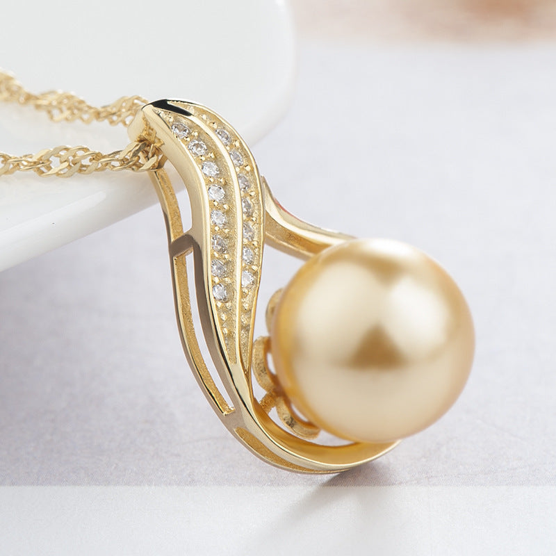 Pendentif argent perle en forme de cygne avec zircon sur chaîne dorée Moyyudé