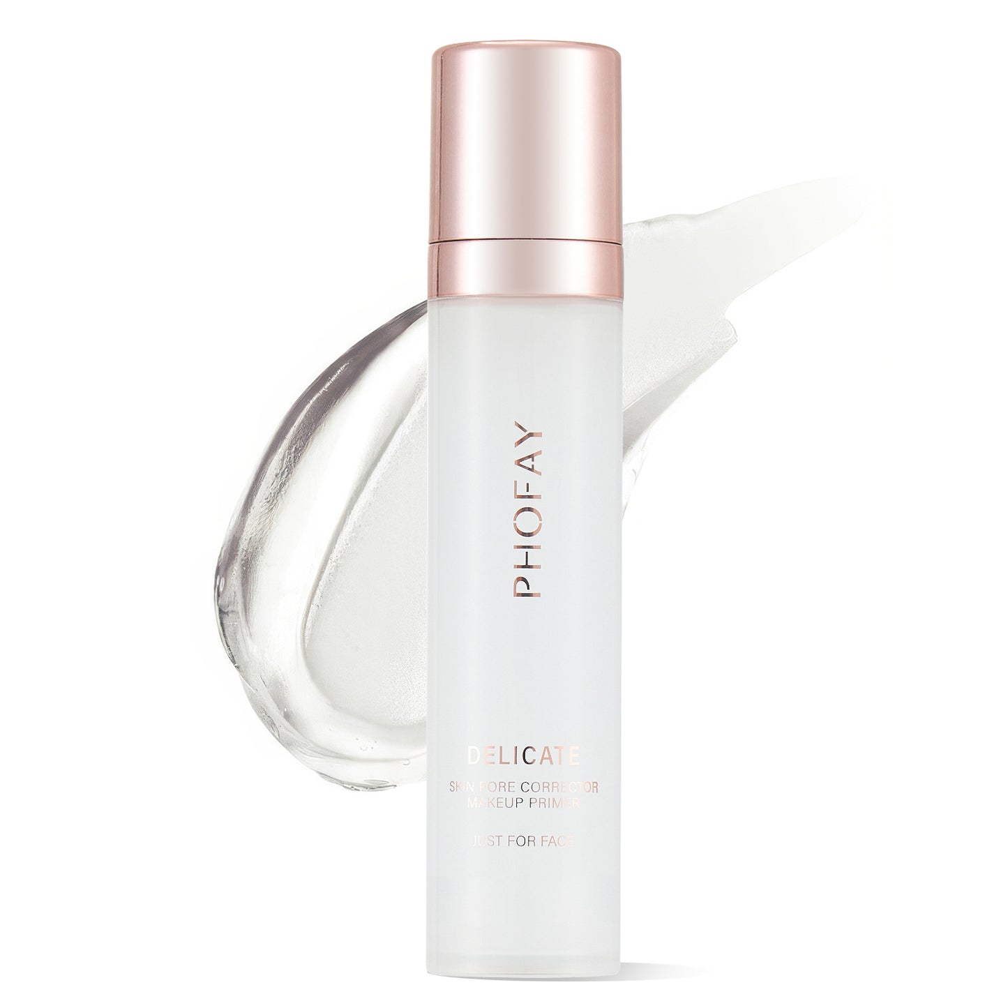 Base de teint hydratante Moyyudé en flacon blanc avec capuchon rose et texture crème claire