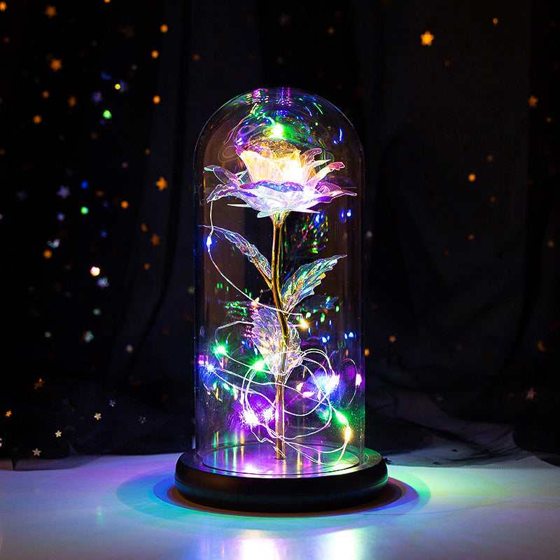 Rose Eternelle Cloche Verre illuminée avec LED multicolores sous cloche en verre Moyyudé