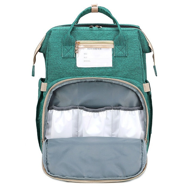 Sac A Langer Avec Lit Intégré Moyyudé vert avec plusieurs compartiments et poches de rangement