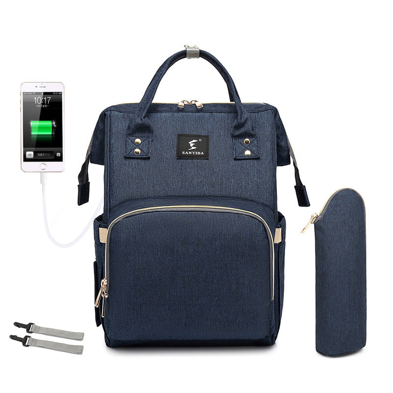 Sac A Langer Avec Lit Intégré Moyyudé sac à langer bleu avec câble de charge USB et accessoires assortis