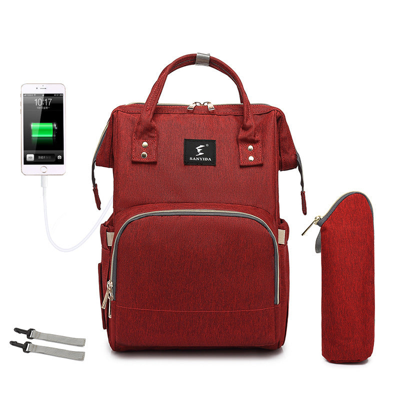 Sac à langer avec lit intégré Moyyudé en tissu rouge avec ports USB et poches multiples