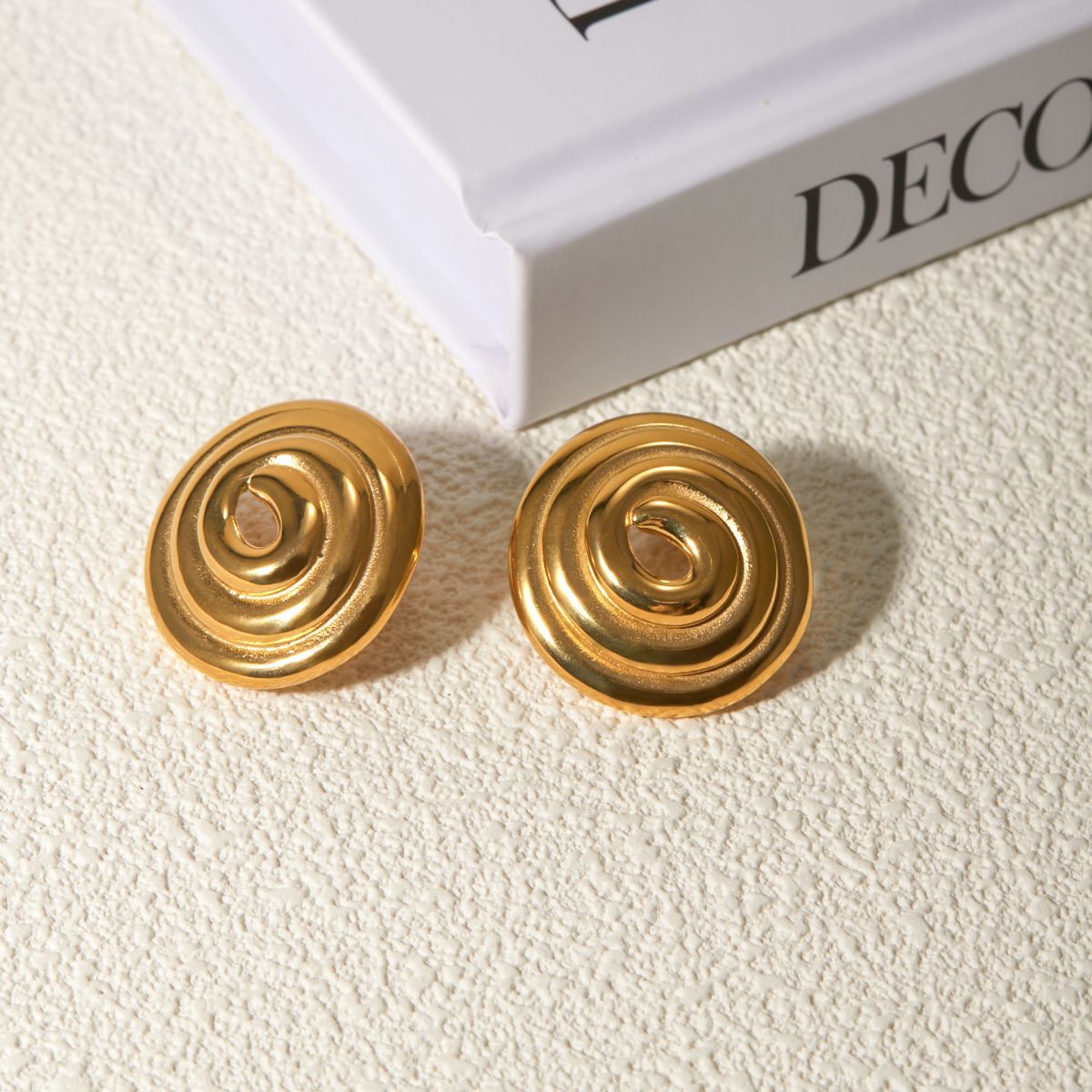 18K Gold Stainless Steel Threaded Ring Disc Mosquito-repellent Incense-shaped Gold Plated Large Earrings - Moyyudé