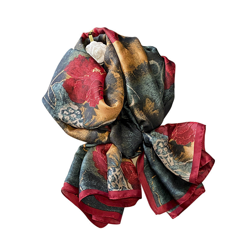Flower Lightweight Sunscreen Imitated Silk Scarves - Moyyudé