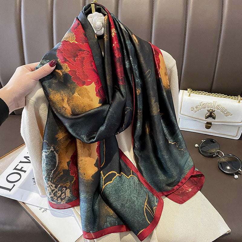 Flower Lightweight Sunscreen Imitated Silk Scarves - Moyyudé