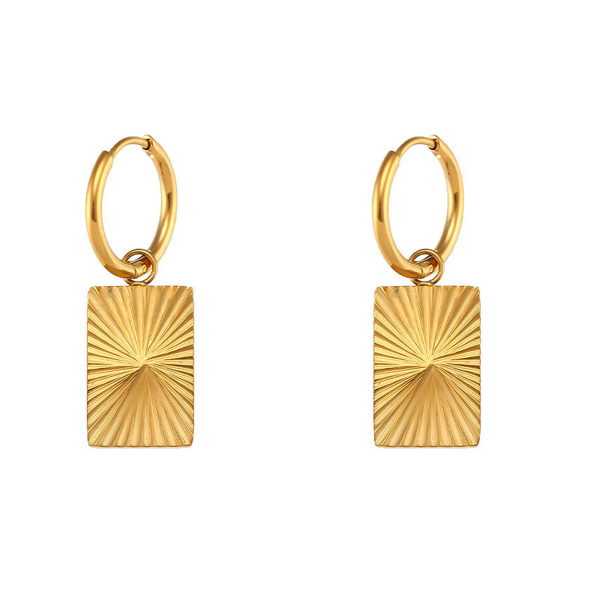18K Gold Plated Heart Flower Circle Rectangle Burst Hoop Stainless Steel Earrings - Moyyudé