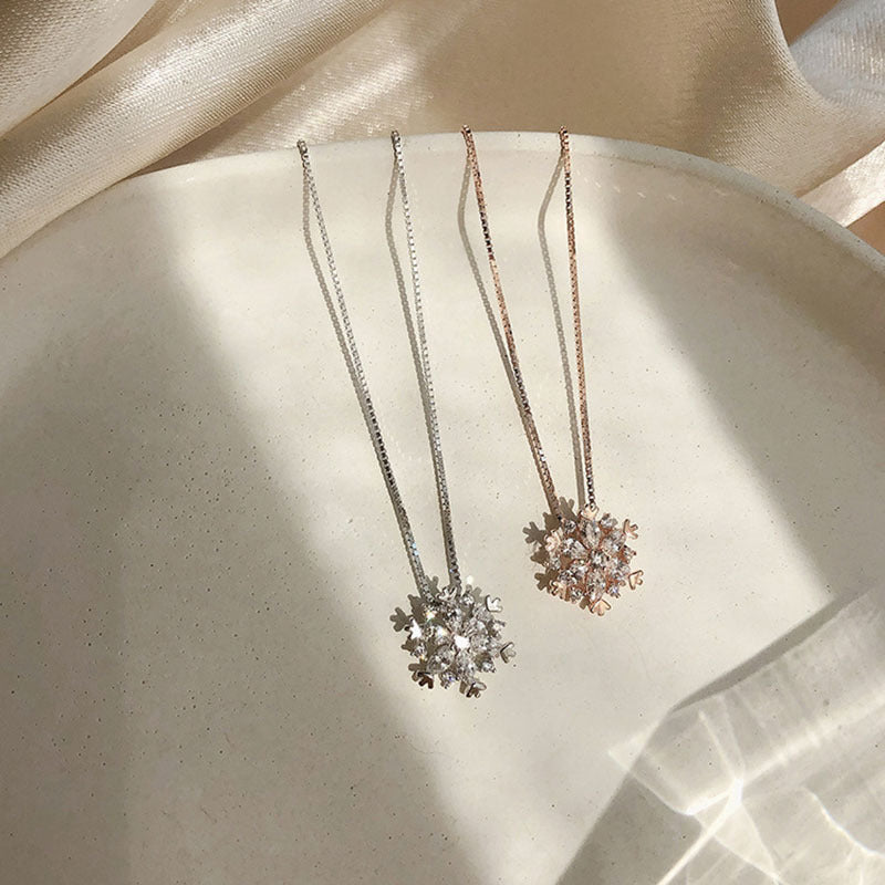 925 sterling silver glitter diamond snowflake necklace - Moyyudé