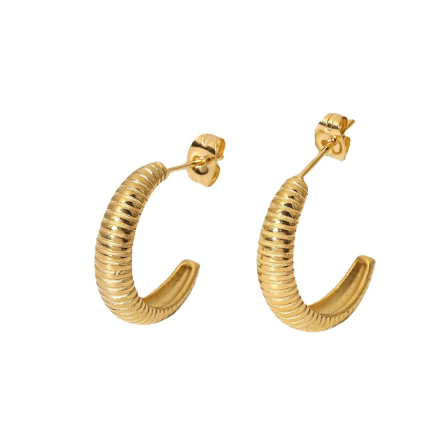 18K Gold-plated Croissant Earrings Stainless Steel Thin C-shaped Hoop Earrings Female Jewelry - Moyyudé