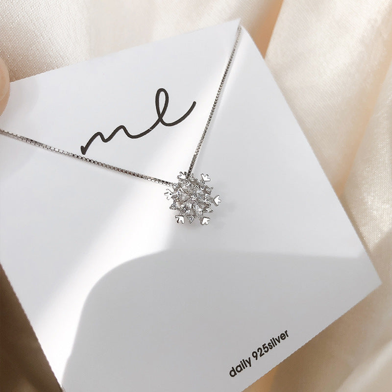 925 sterling silver glitter diamond snowflake necklace - Moyyudé
