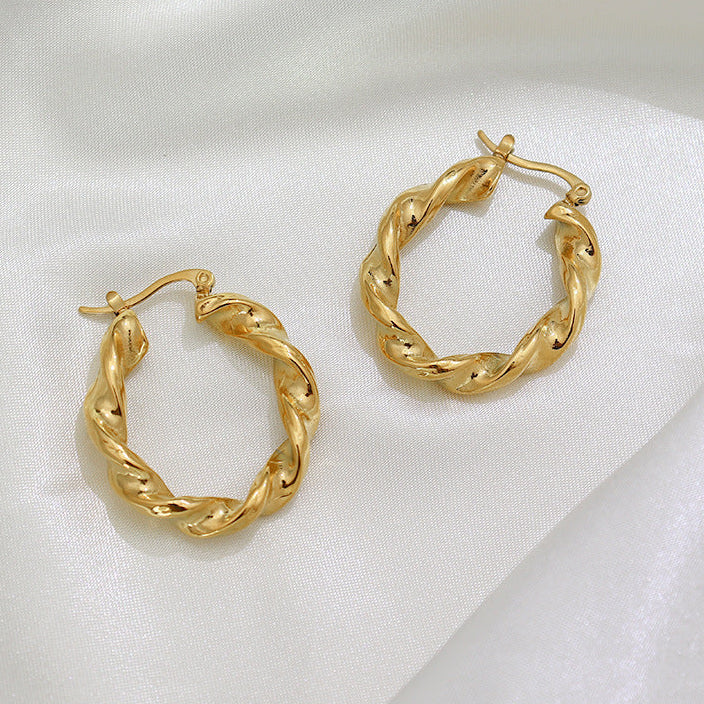 Niche Stainless Steel Plated 18K Gold Twist Earrings - Moyyudé