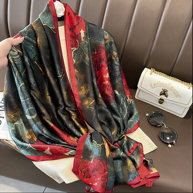 Flower Lightweight Sunscreen Imitated Silk Scarves - Moyyudé