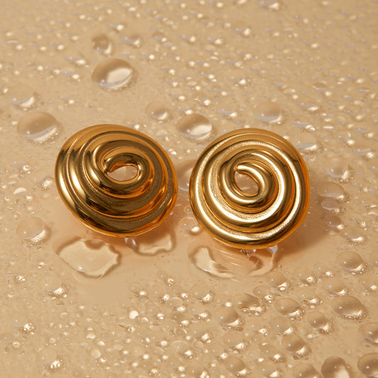 18K Gold Stainless Steel Threaded Ring Disc Mosquito-repellent Incense-shaped Gold Plated Large Earrings - Moyyudé