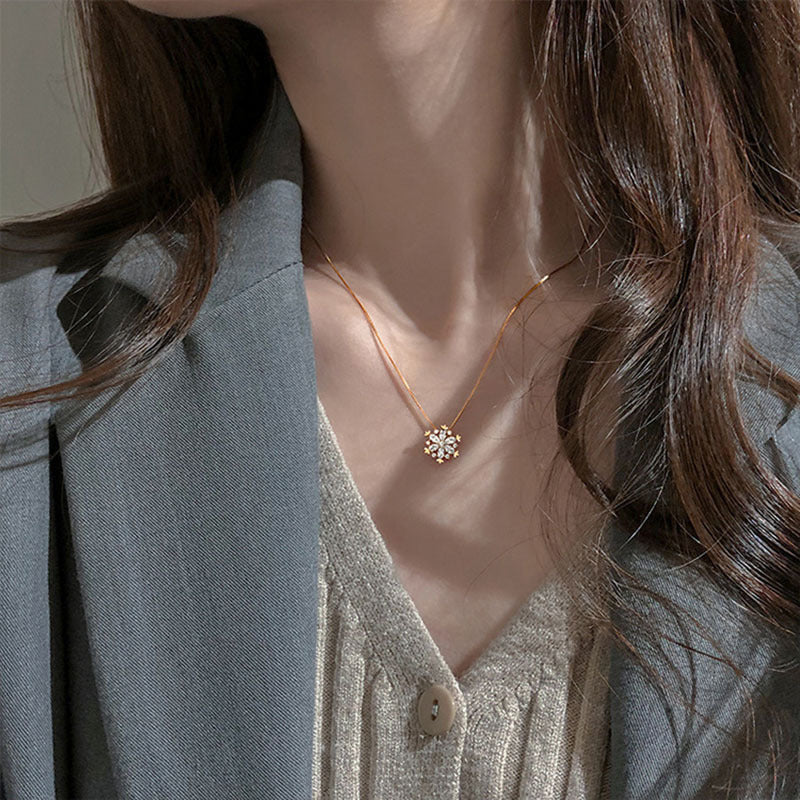 925 sterling silver glitter diamond snowflake necklace - Moyyudé