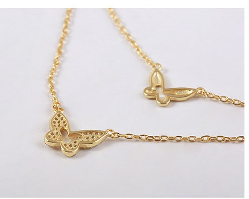 Collier Double Papillon Étincelant en  plaqué Argent - Moyyudé