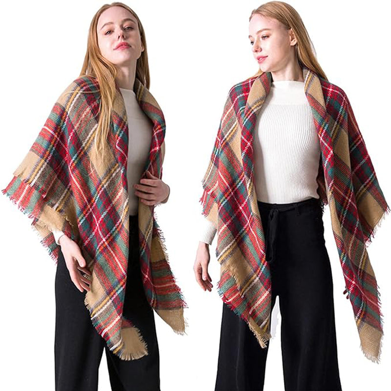 59 X 59in Women Scarf Plaid Tassel Soft Warm Blanket Scarves Womens Shawl Wraps - Moyyudé