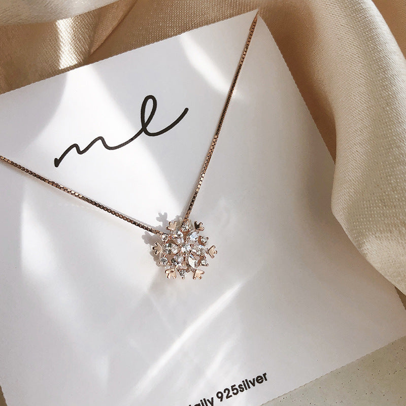 925 sterling silver glitter diamond snowflake necklace - Moyyudé