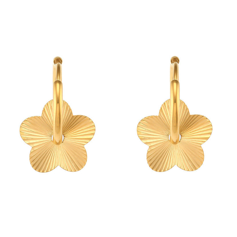 18K Gold Plated Heart Flower Circle Rectangle Burst Hoop Stainless Steel Earrings - Moyyudé