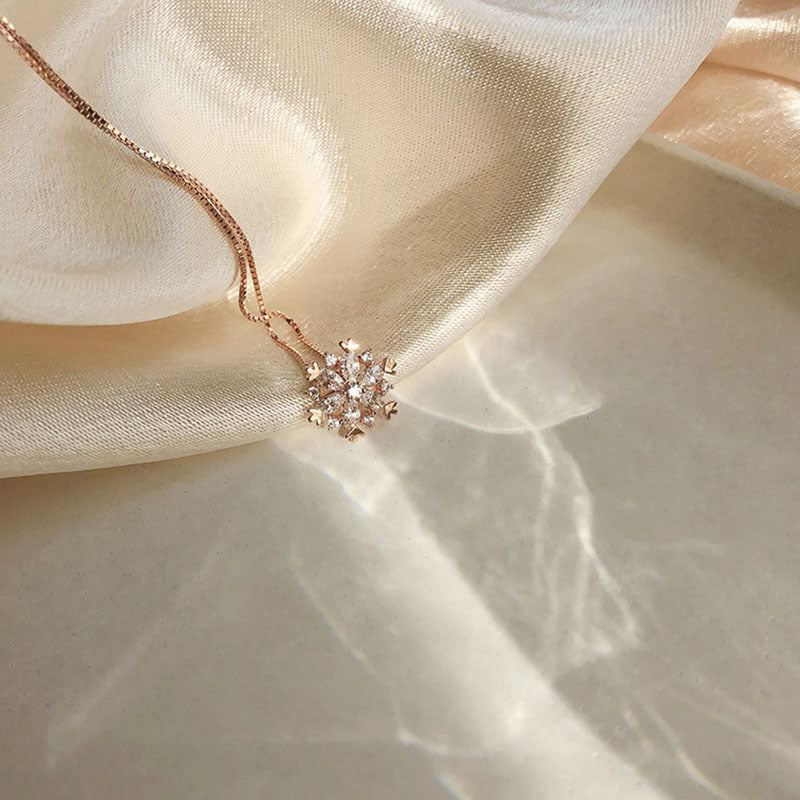 925 sterling silver glitter diamond snowflake necklace - Moyyudé