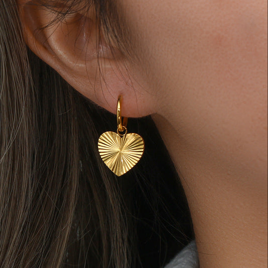 18K Gold Plated Heart Flower Circle Rectangle Burst Hoop Stainless Steel Earrings - Moyyudé