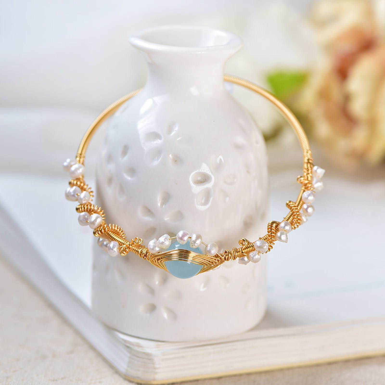 Pearl Bracelets For Women Gold Plating Pearl Bracelet Gold Wire Braided Vintage Style Bracelets Cuff Bracelets Fashion Bracelet - Moyyudé