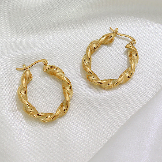 Niche Stainless Steel Plated 18K Gold Twist Earrings - Moyyudé