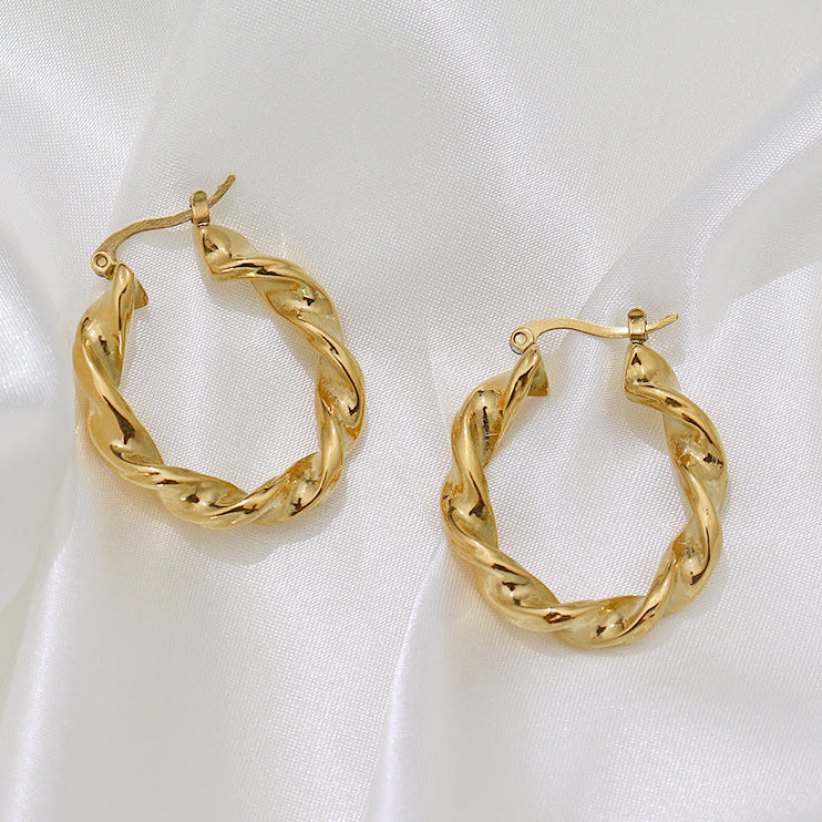Niche Stainless Steel Plated 18K Gold Twist Earrings - Moyyudé