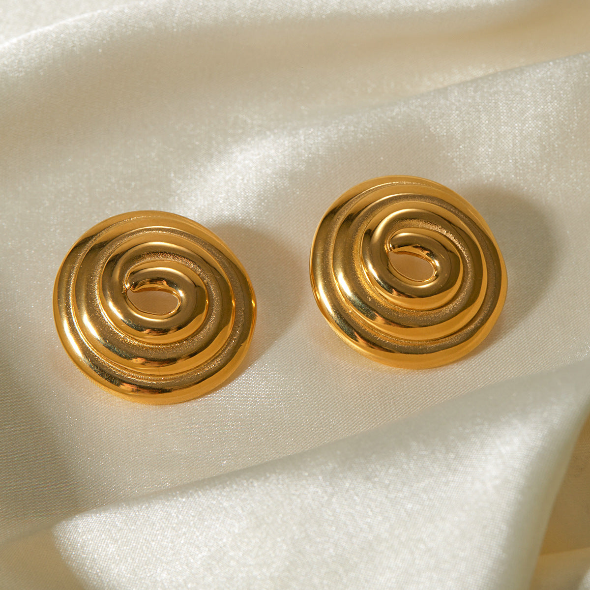18K Gold Stainless Steel Threaded Ring Disc Mosquito-repellent Incense-shaped Gold Plated Large Earrings - Moyyudé