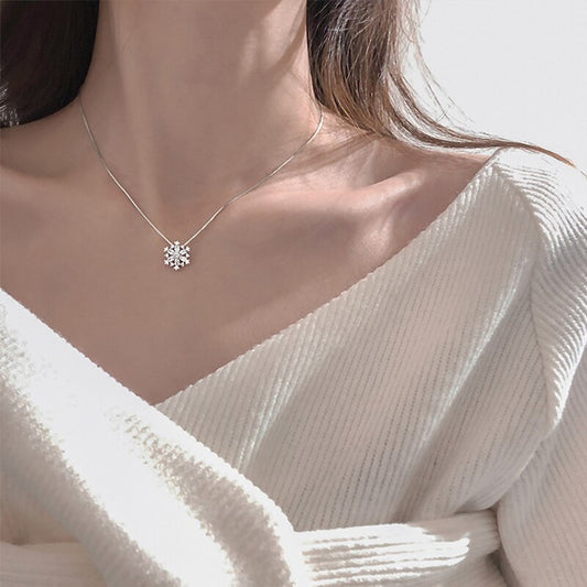 925 sterling silver glitter diamond snowflake necklace - Moyyudé