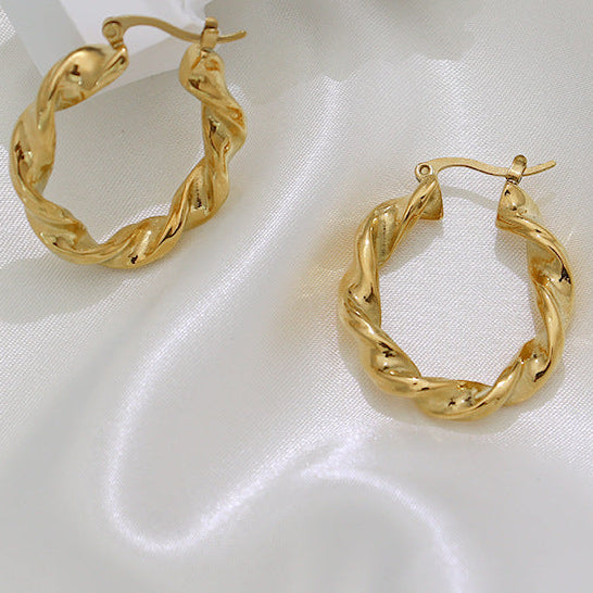 Niche Stainless Steel Plated 18K Gold Twist Earrings - Moyyudé