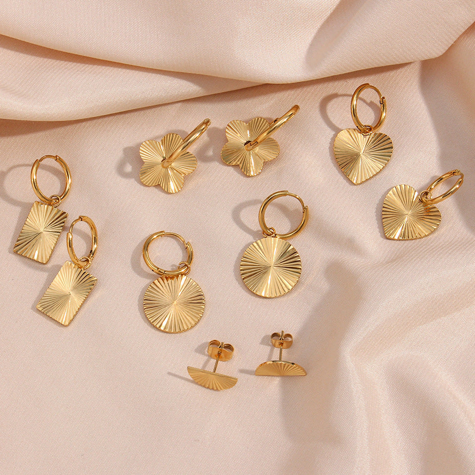 18K Gold Plated Heart Flower Circle Rectangle Burst Hoop Stainless Steel Earrings - Moyyudé