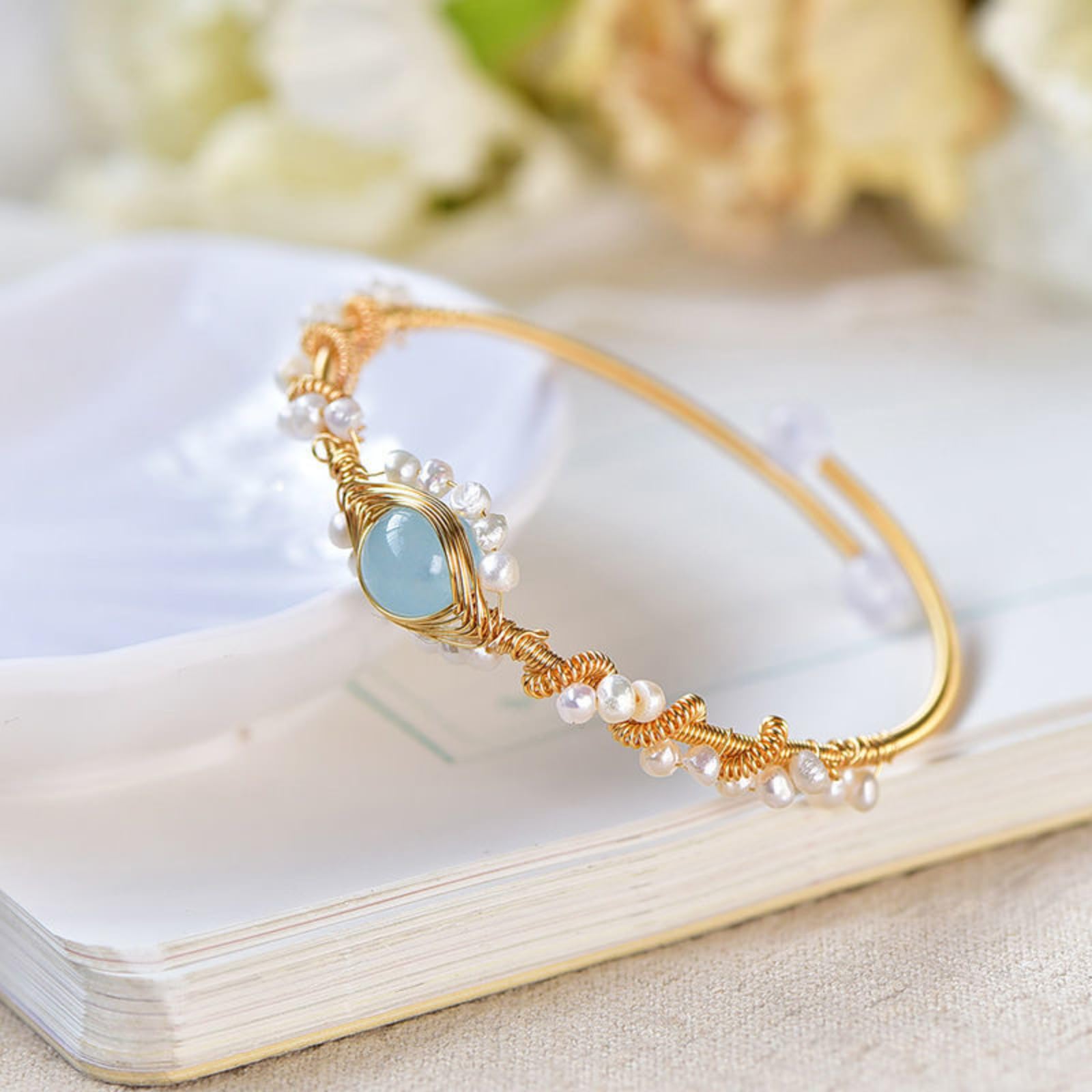 Pearl Bracelets For Women Gold Plating Pearl Bracelet Gold Wire Braided Vintage Style Bracelets Cuff Bracelets Fashion Bracelet - Moyyudé