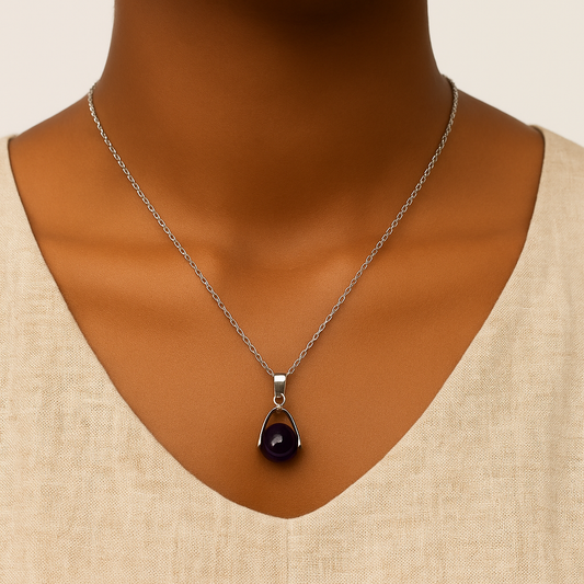 Collier Pendentif Améthyste Acier Inoxydable Moyyudé - Moyyudé