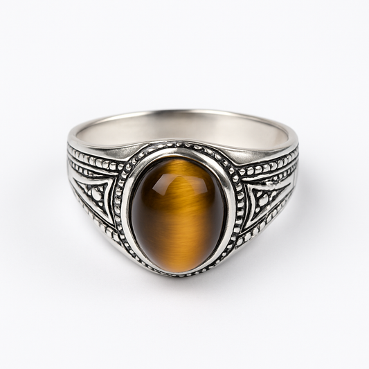 Moyyudé Bague Pierre Naturelle pour Homme en Œil de Tigre - Moyyudé