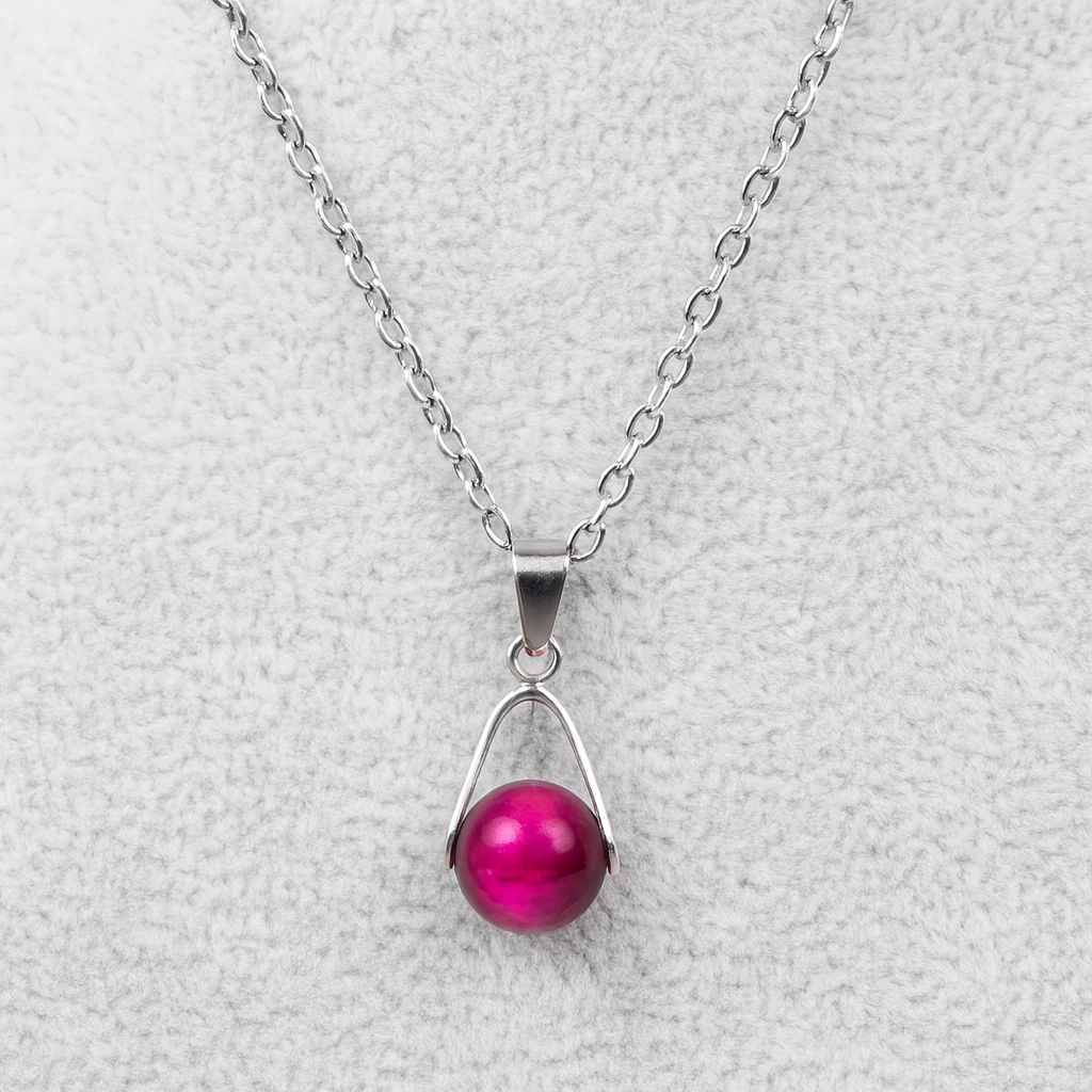 Collier Œil de Chat Rose – Pierre Naturelle & Acier Inoxydable – Collection Naya - Moyyudé