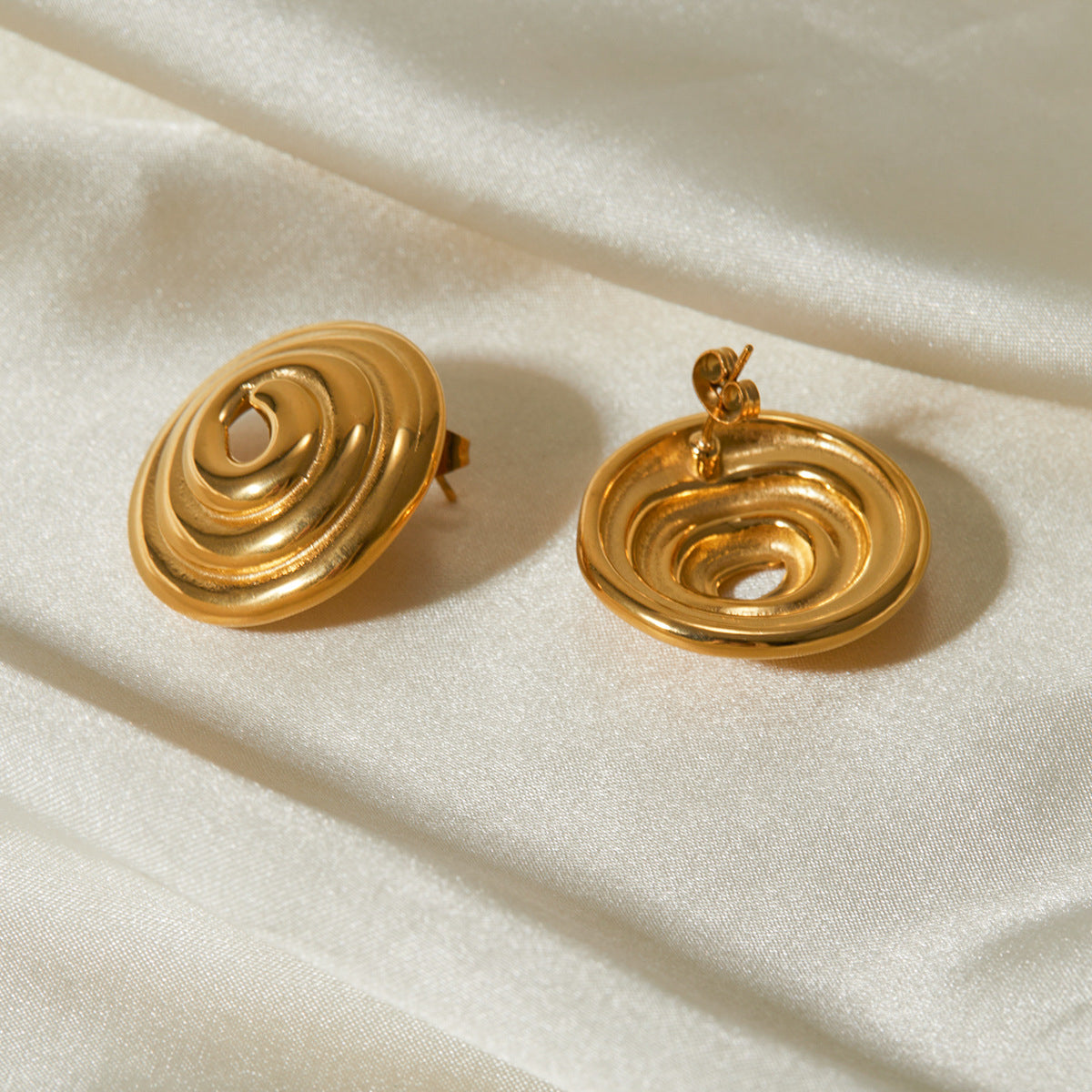 18K Gold Stainless Steel Threaded Ring Disc Mosquito-repellent Incense-shaped Gold Plated Large Earrings - Moyyudé