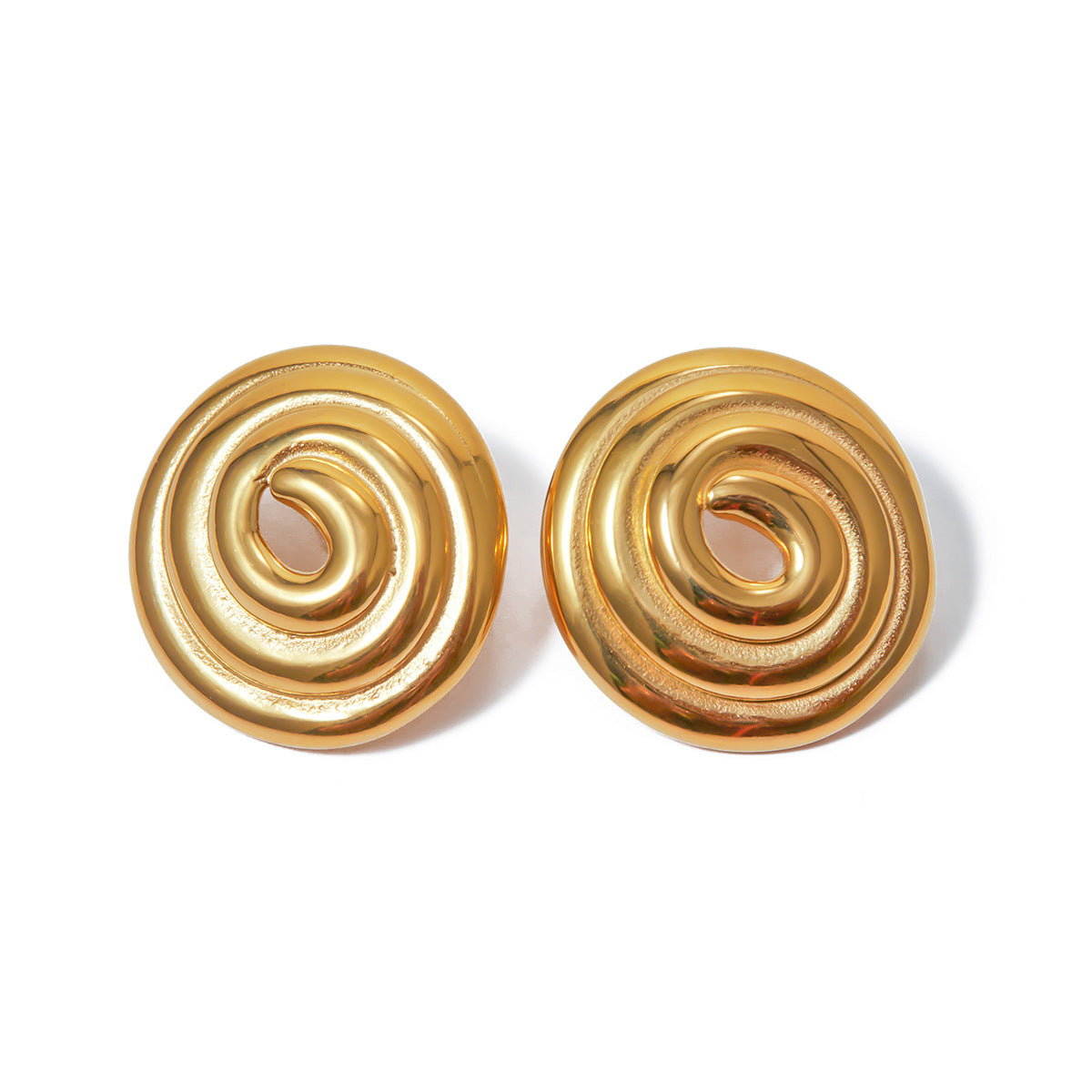18K Gold Stainless Steel Threaded Ring Disc Mosquito-repellent Incense-shaped Gold Plated Large Earrings - Moyyudé